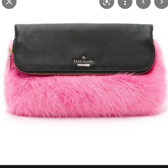 kate spade evening belles steffe faux fur pink black leather clutch purse bag - Picture 1 of 16